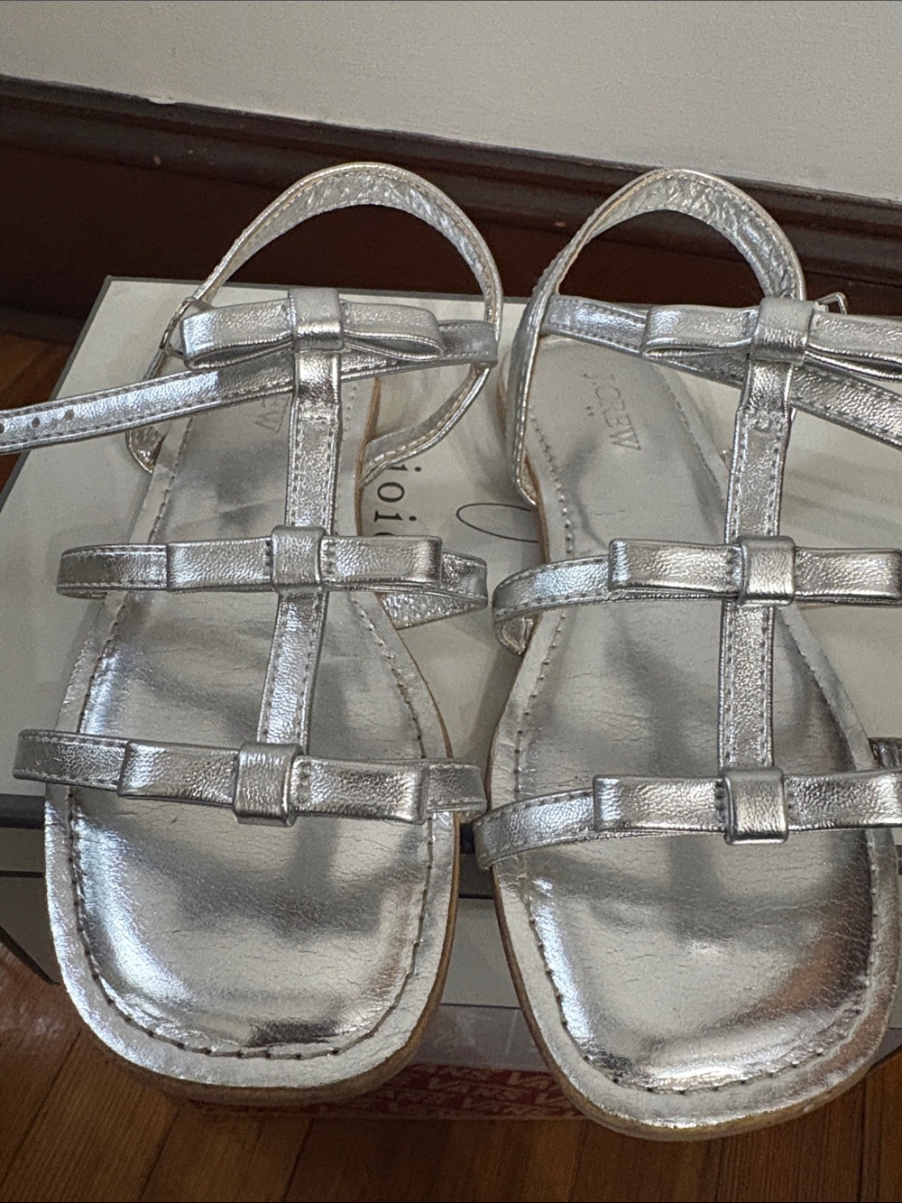 Silver Leather Strappy Little Girls Sandals